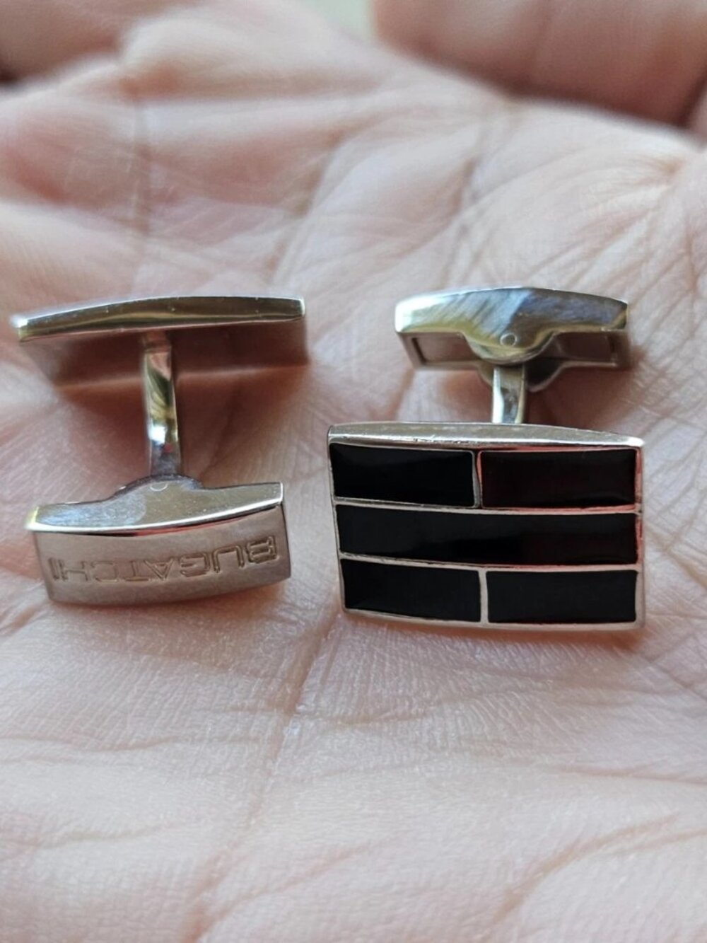 Bughatchi Cuff Link Father day Gifts Cufflinks Black/Silver Tone Stud Cuff Link
